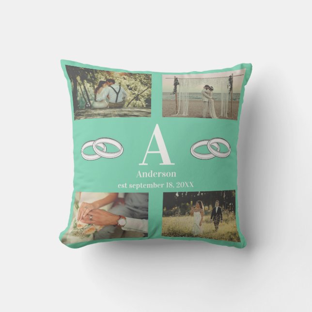 Multi Photo monogram wedding family gift  Cushion (Front)