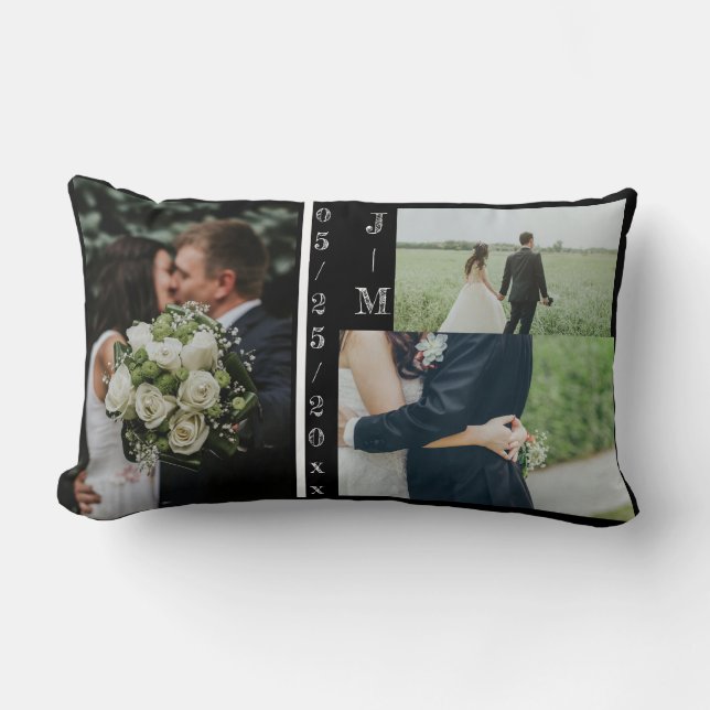Multi Photo Monogram Wedding Family Gift Pillow (Front)