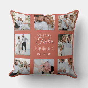 Multi Photo Mr. & Mrs. Terracotta Moon Wedding Cushion