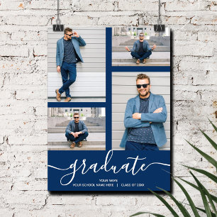 Multi Photo Navy Blue Graduation Party Poster