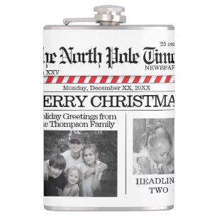 Multi Photo North Pole News Christmas Cute Merry Hip Flask