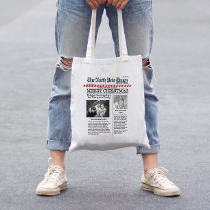 Multi Photo North Pole News Christmas Cute Merry Tote Bag