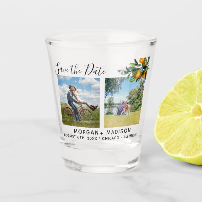 Multi photo Oranges Save the Date Shot Glass (Front)