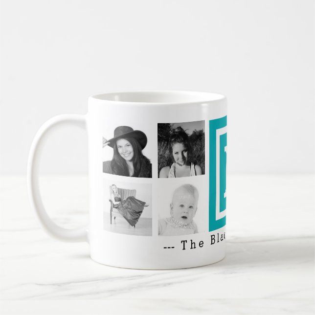 Multi Photo Personalised Monogram Bright Blue Coffee Mug (Left)