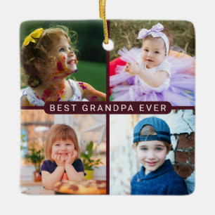 Multi Photo Picture Grandpa Burgundy Christmas Ceramic Ornament