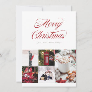 Multi photo Pretty Cursive Red Holiday Card