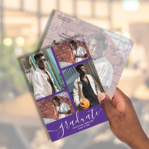Multi Photo Purple Graduation Party Invitation Postcard