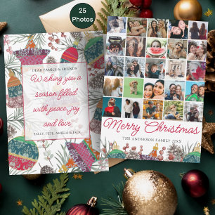 Multi Photo Red & Green Botancial Christmas Holiday Card