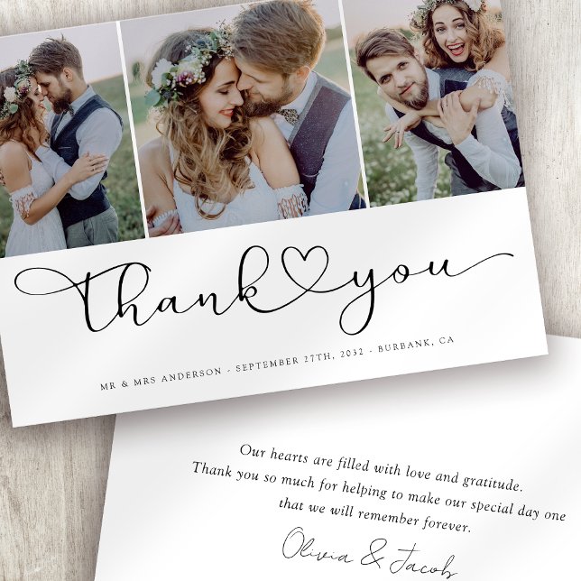 Multi Photo Script with Heart Wedding Photo Thank You Card (Creator Uploaded)