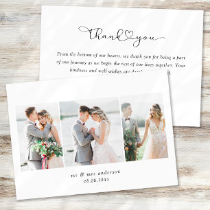 Multi Photo Script with Heart Wedding Photo Thank You Card