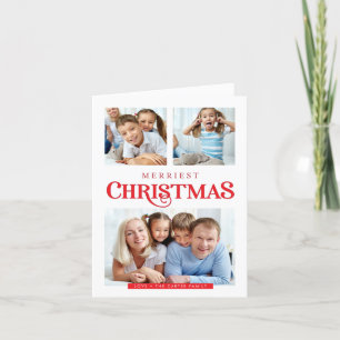 MULTI PHOTO simple modern Merriest Christmas red Holiday Card