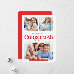 MULTI PHOTO simple modern Merriest Christmas red Holiday Card