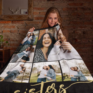 Multi photo sisters script gift for sister fleece blanket