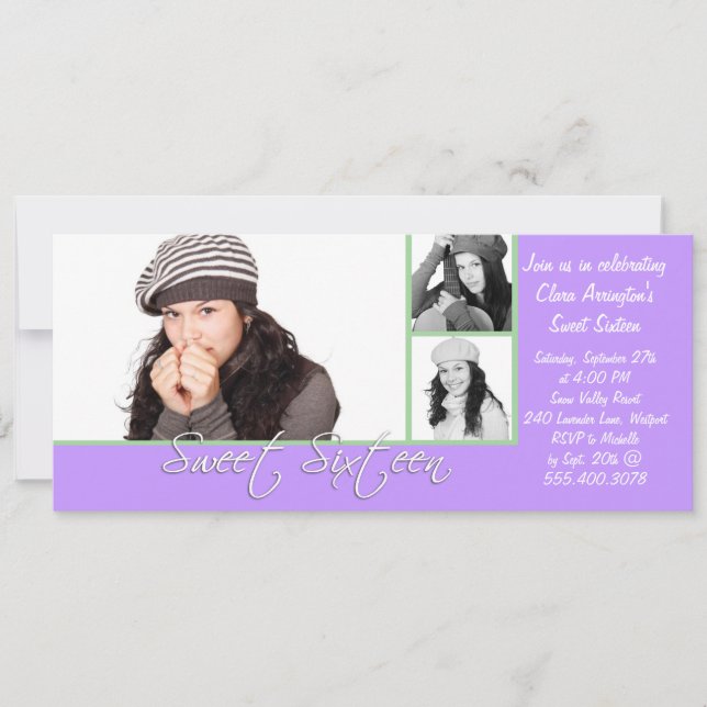 Multi-photo template Sweet 16 Birthday Invitation (Front)