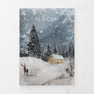 Multi Photo Traditional Winter Night Christmas Tri-Fold Holiday Card