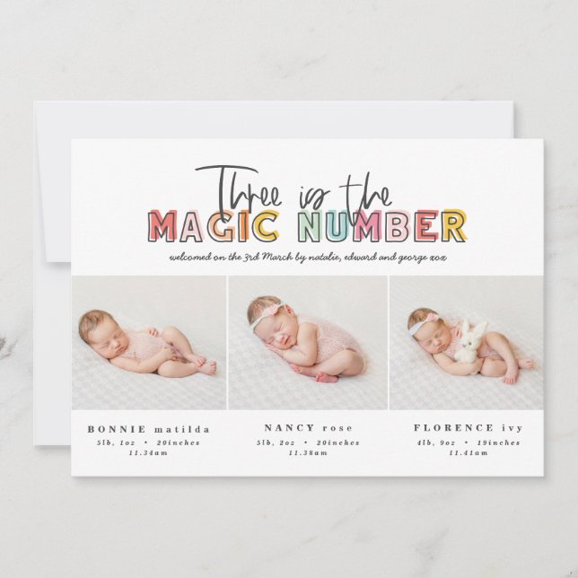 Multi photo triplet birth announcement (Front)