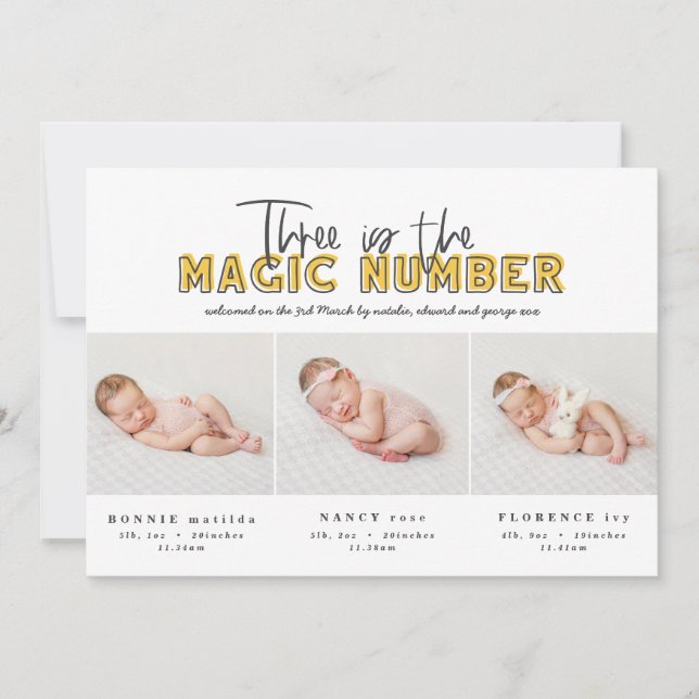 Multi photo triplet birth announcement (Front)
