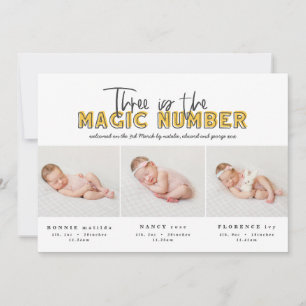 Multi photo triplet birth announcement