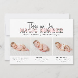 Multi photo triplet birth announcement
