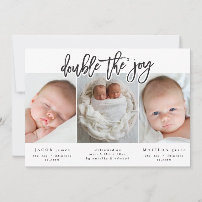 Multi photo twin birth announcement (Front)