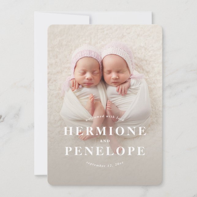 Multi photo twin modern geometric + typographic announcement (Front)