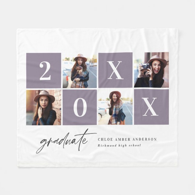  Multi photo typography lilac purple graduation Fleece Blanket (Front (Horizontal))