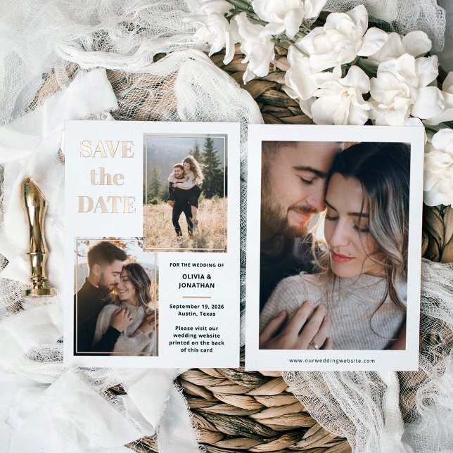 Multi Photo | White and Rose Gold Save the Date (Creator Uploaded)
