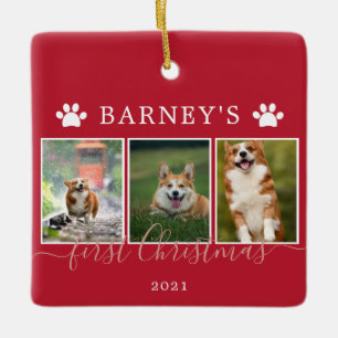 Multi photos first Christmas Dog Ceramic Ornament