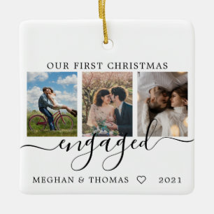 Multi photos first Christmas Engaged Ceramic Ornament