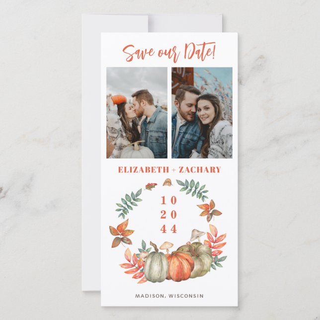 Multi Photos Pumpkins Fall Wedding Save the Date (Front)