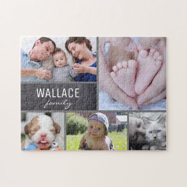 Multi Picture Collage photos with family name Jigsaw Puzzle (Horizontal)