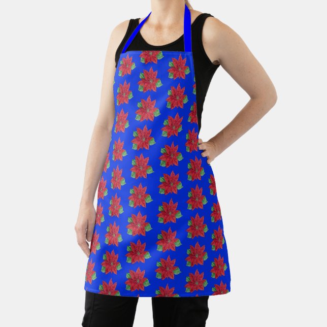 Multi- Poinsettia - Festive Apron - Blue (Insitu)
