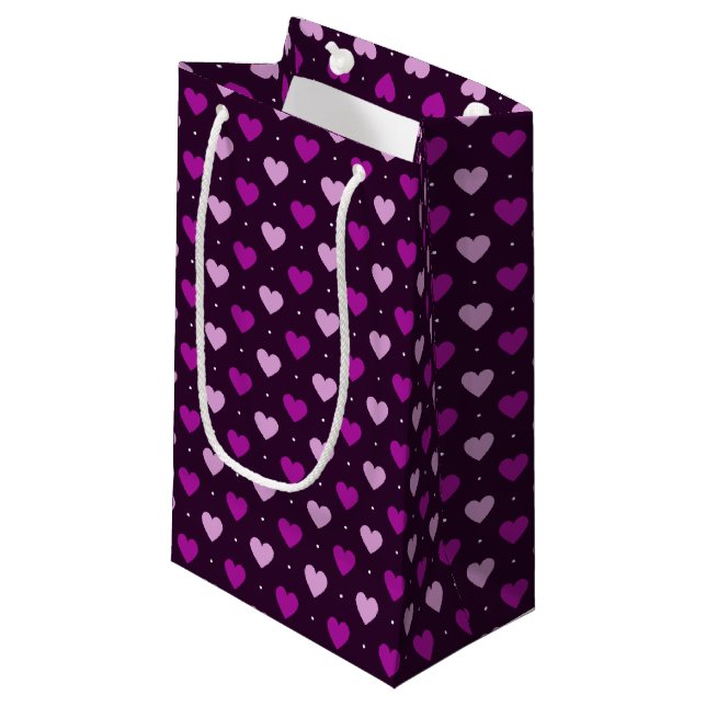 Multi Purple Hearts Patterned Gift Bag (Front Angled)