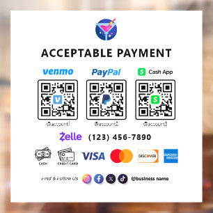 Multi QR Code Payment White Scan to Pay Pedesta Window Cling