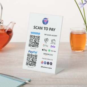 Multi QR Code Payment   White Scan to Pay  Pedestal Sign