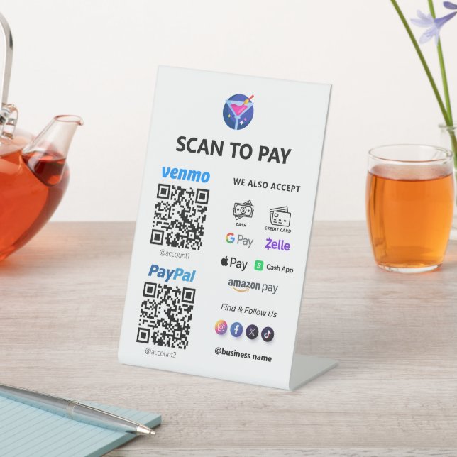 Multi QR Code Payment | White Scan to Pay  Pedestal Sign (In SItu)