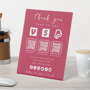 Multi QR Code Paypal Venmo Cash App Hot Pink Pedestal Sign