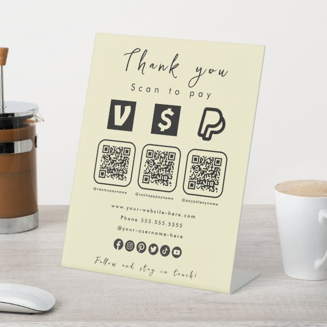 Multi QR Code Paypal Venmo Cash App Soft Groovy Pedestal Sign (In SItu)