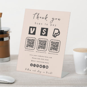 Multi QR Code Paypal Venmo Cash App Soft Peach Pedestal Sign