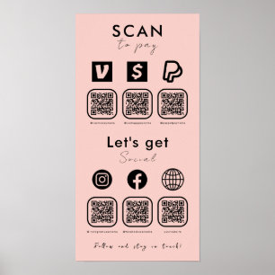 Multi QR Code Scan To Pay Social Media Blush Pink Poster
