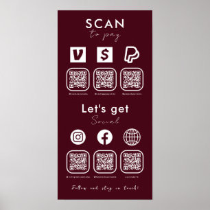 Multi QR Code Scan To Pay Social Media Burgundy Poster