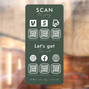 Multi QR Code Scan To Pay Social Media Dark Green Window Cling