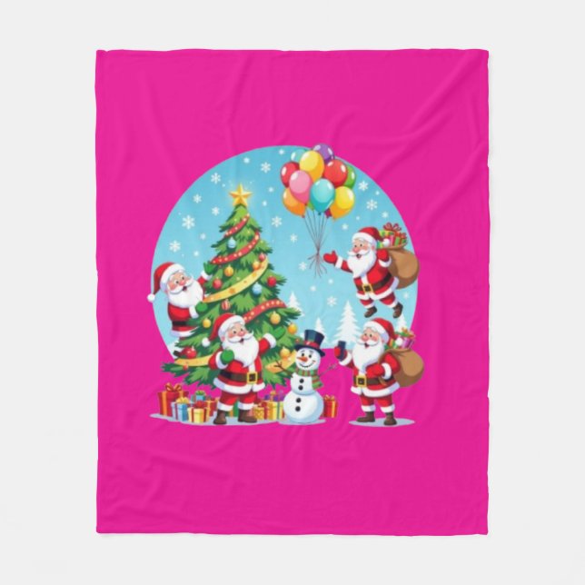 **“Multi-Santa Christmas Fun – 3D Cartoon Transpar Fleece Blanket (Front)