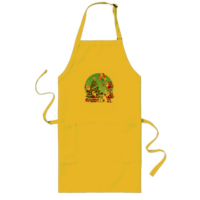 **“Multi-Santa Christmas Fun – 3D Cartoon Transpar Long Apron (Front)