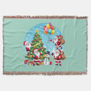 **“Multi-Santa Christmas Fun – 3D Cartoon Transpar Throw Blanket