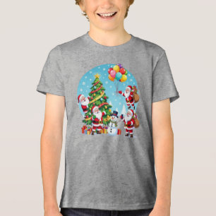 **“Multi-Santa Christmas Fun – 3D Cartoon Transpar Tri-Blend Shirt