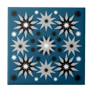 Multi Shaped Sun Bursts Ocean Blue Tile