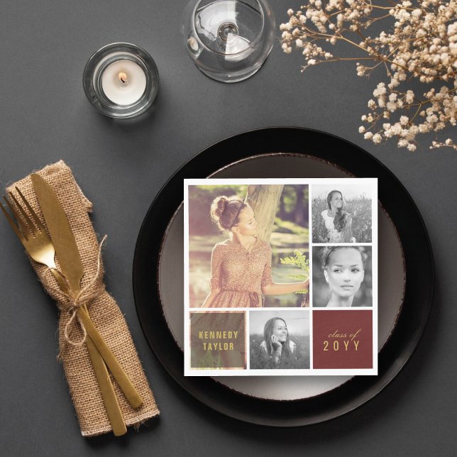 Multi Square Simple Photo Collage Graduation Party Napkin (Multi Squares Simple 4 Photo Collage Graduation Party Napkins by fatfatin @ zazzle.com/color_therapy)