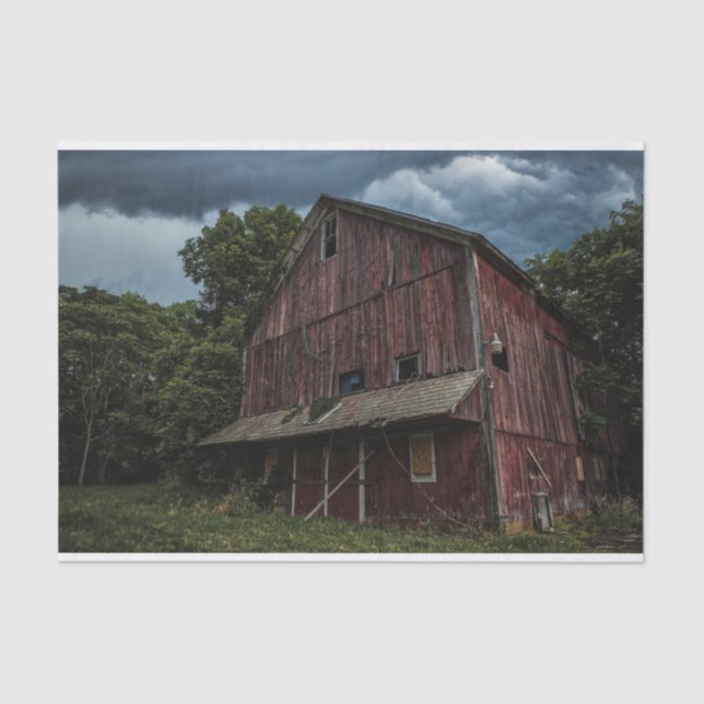 Multi-Story Large Red Barn Under Stormy Skies Tissue Paper (Front)
