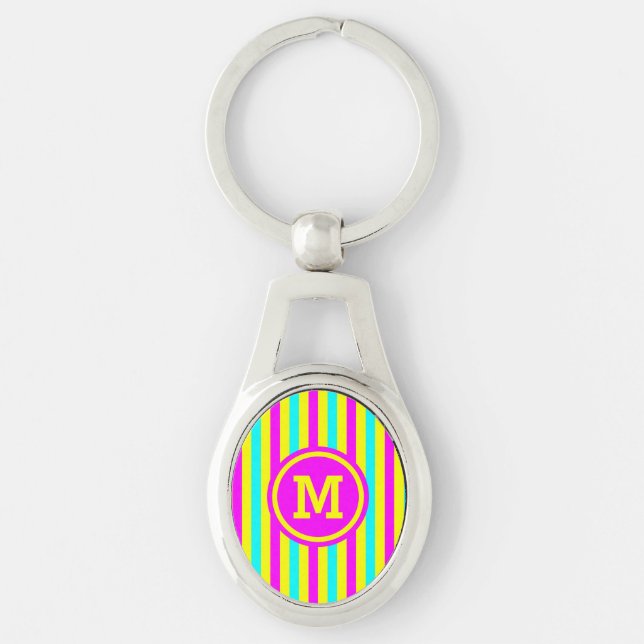Multi Stripe Yellow Monogram Key Ring (Front)